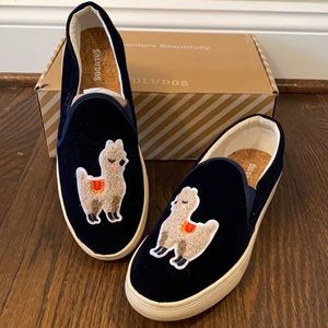 Soludos navy velvet llama shoes